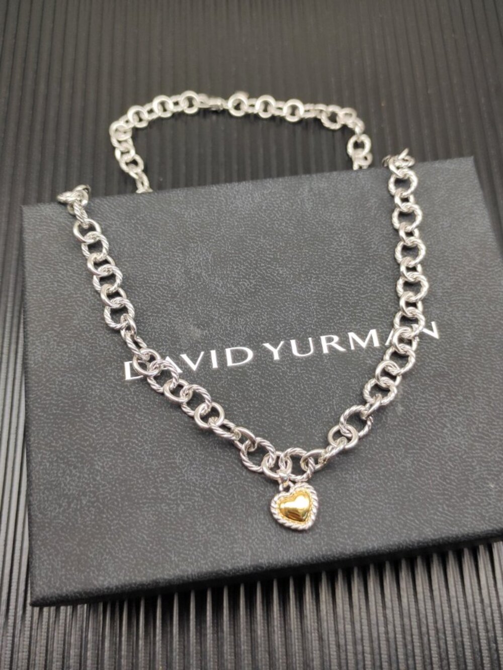 David Yurman Rope-Style Buckle Gold Heart-Shaped Pendant Necklace